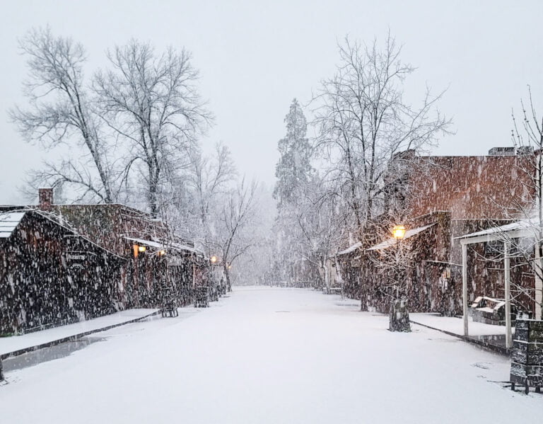 Snowy street in Columbia CA